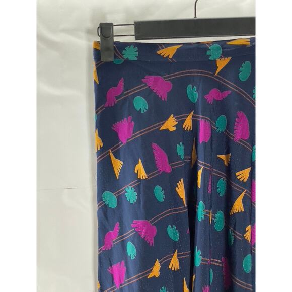 UMI COLLECTION By ANNE CRIMMINS Women's Navy/Multicolor Silk Midi Skirt SZ 4 - Picture 3 of 10